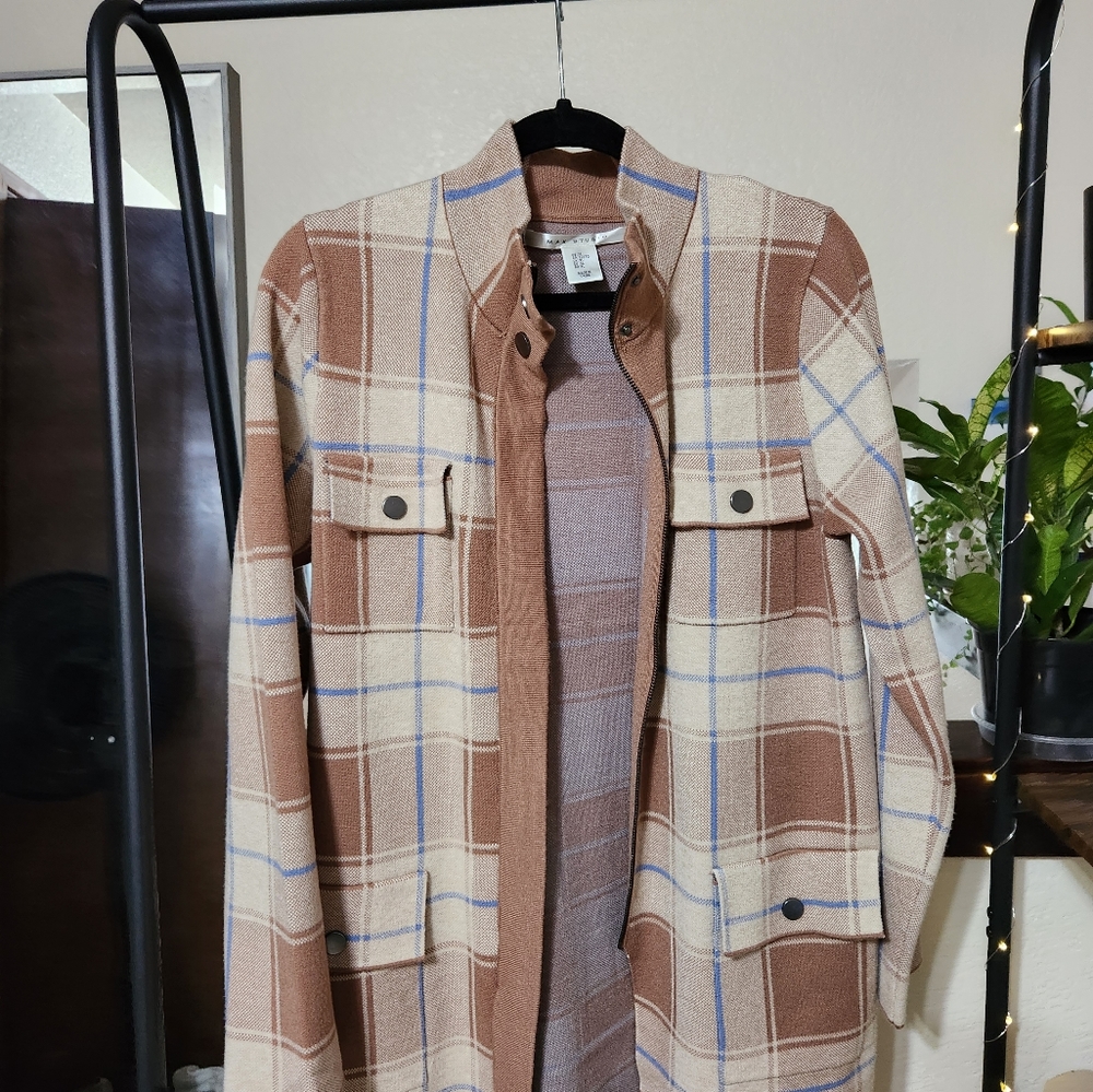 Plaid Jacket, XL, Brown, Cream, and Blue